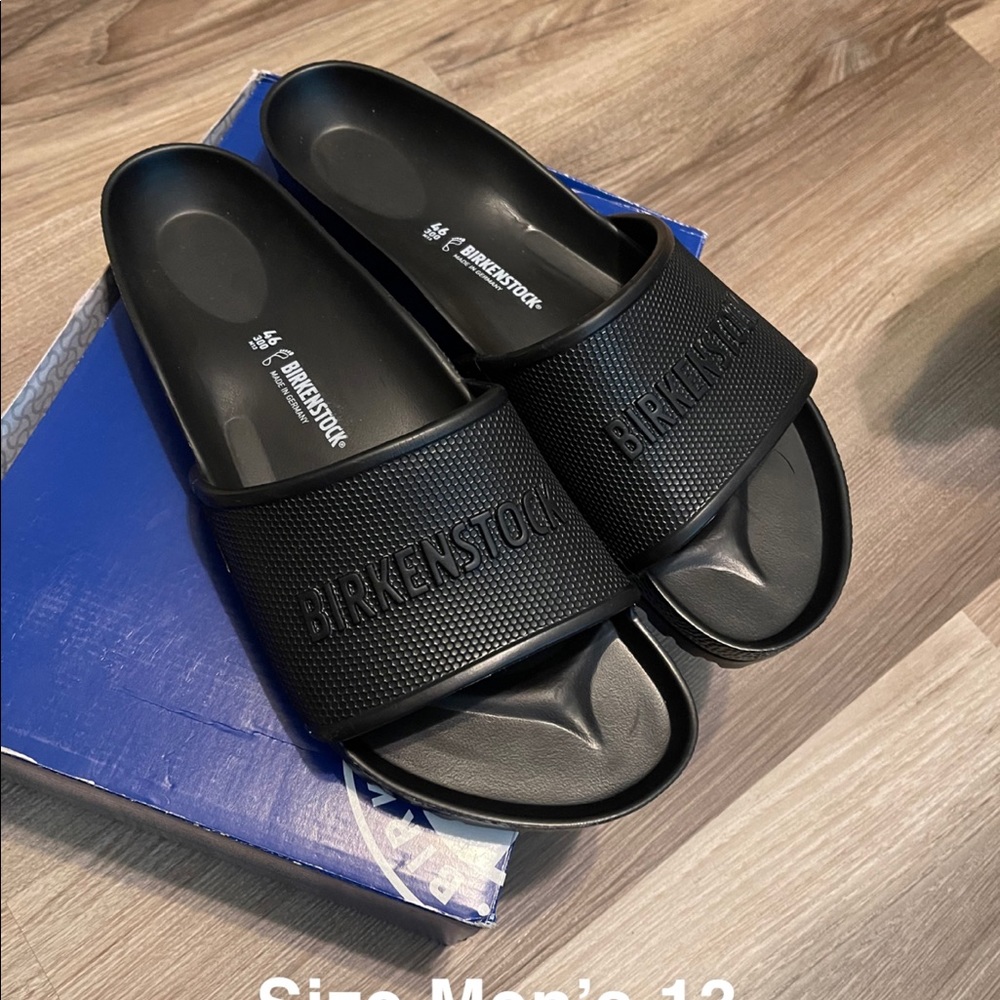 Men’s black Birkenstock slides brand new